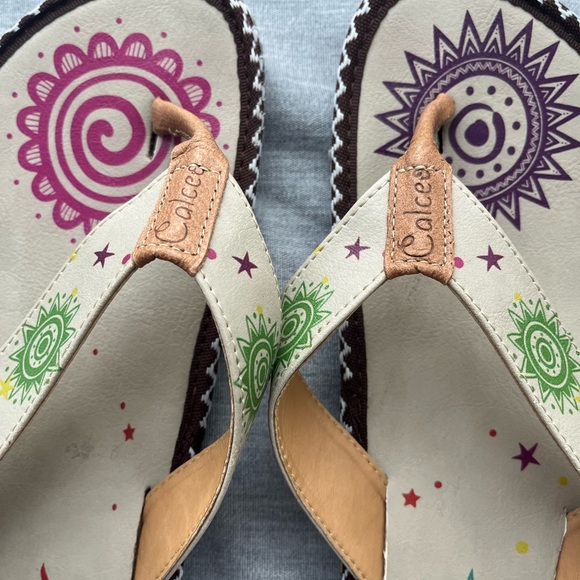 Women's Calceo Colorful Sun Bohemian Vegan Turkish Flip Flops, Size 37/6.5 - Picture 4 of 8